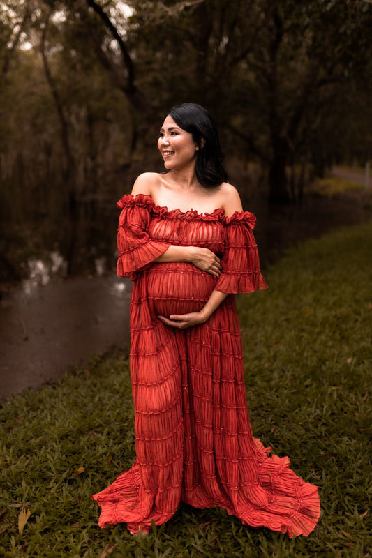 Maternity Photoshoot Dresses - Rustic Red Chiffon Dress - 4 DAY RENTAL
