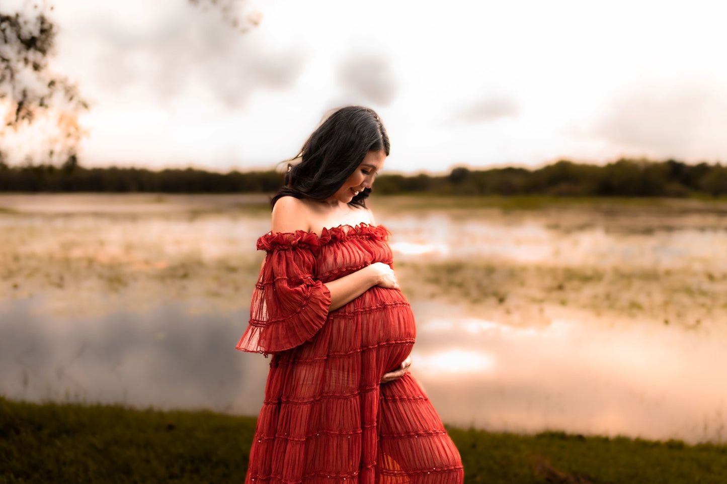 Maternity Photoshoot Dresses - Rustic Red Chiffon Dress - 4 DAY RENTAL