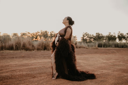 Dress Hire - Maternity Photoshoot Dresses - Sophie - Dark Brown Tulle Robe - RENTAL