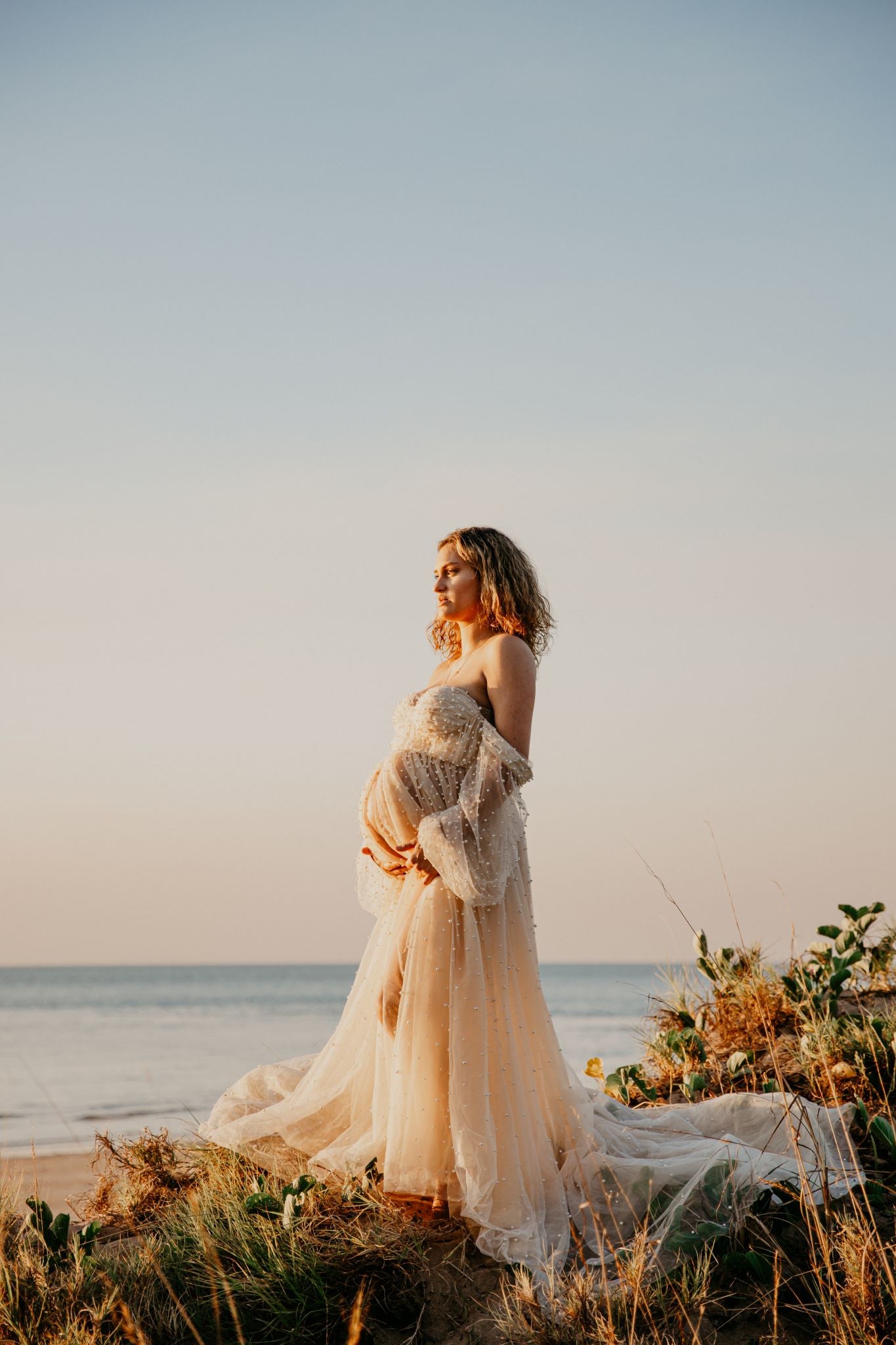 Maternity Photoshoot Dress Hire -Rent Pearl Champagne Tulle Gown