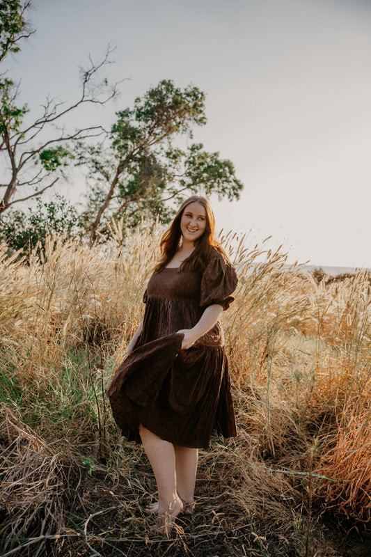 Dress Hire - Maternity Photoshoot Dresses - Rooh Collective - Eden - Brown - DAY RENTAL