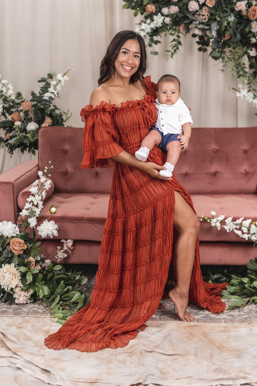 Maternity Photoshoot Dresses - Rust Chiffon Robe/Dress
