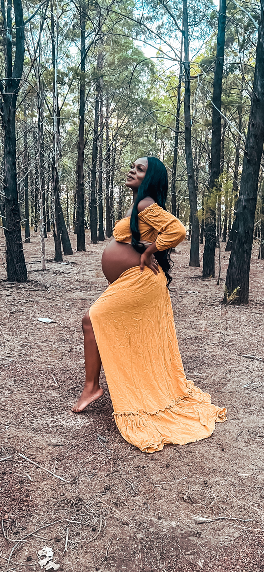 Maternity Photoshoot Dresses - Ginger Yellow - D&J - Alice Gown 2 Piece Set - 4 DAY RENTAL