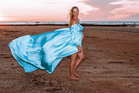 Maternity Photoshoot Dresses - Blue Satin Dress - 4 DAY RENTAL
