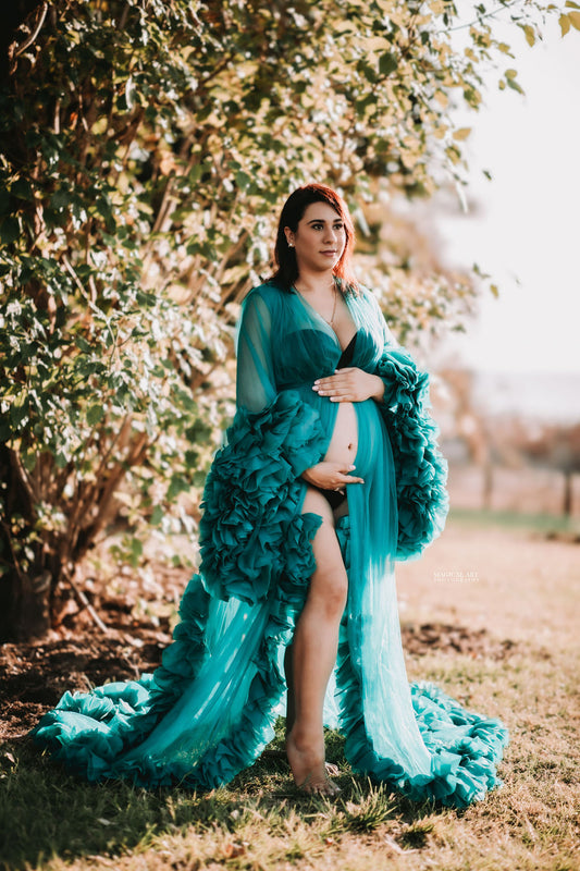Maternity Photoshoot Dress - Teal Tulle Robe