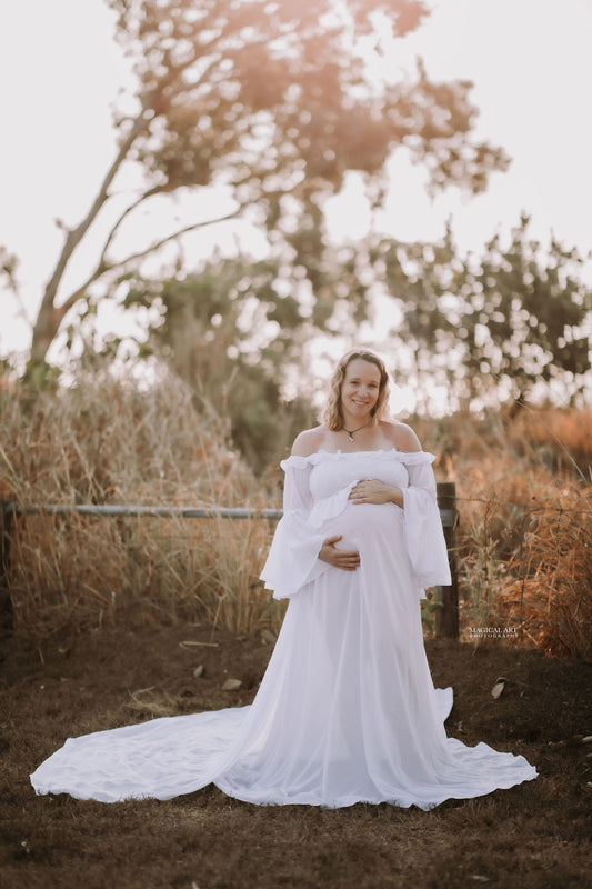 Maternity Photoshoot Dresses Hire - Prim - White Gown - 4 DAY RENTAL