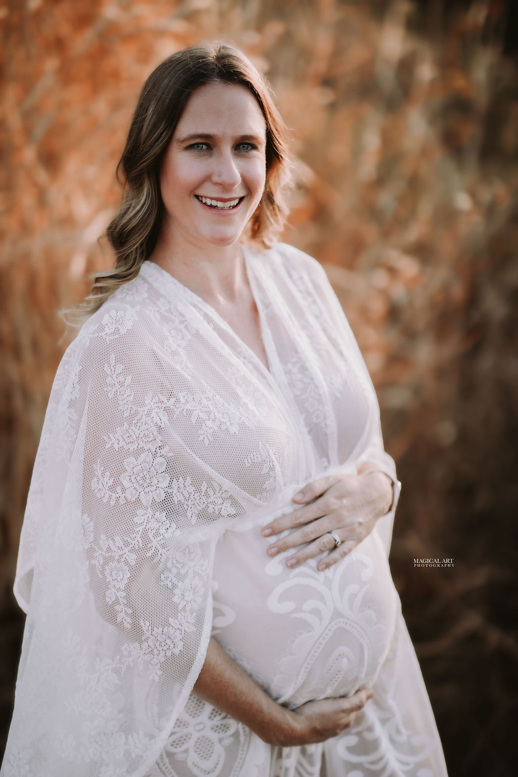 Maternity Photoshoot Dresses - White Lace Vneck Gown - D&J Newborn and Maternity Props