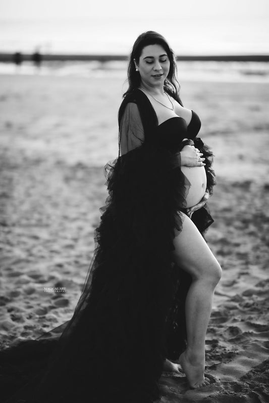 Maternity Photoshoot Dresses - Sophie - Black Tulle Robe - 4 DAY RENTAL