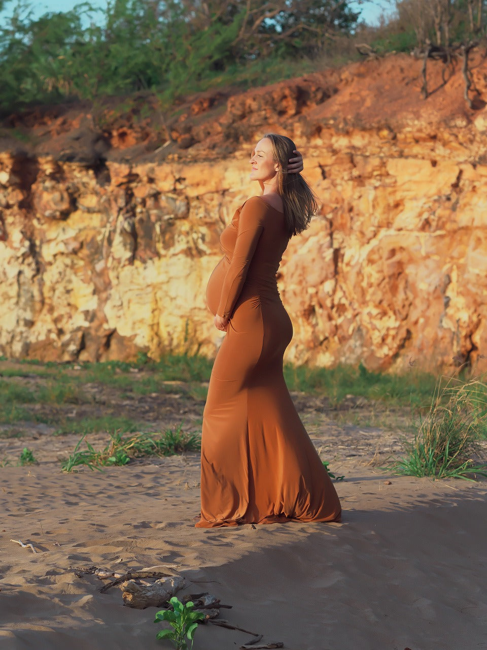 Brown Boho Vneck Dress - Maternity Dress Hire