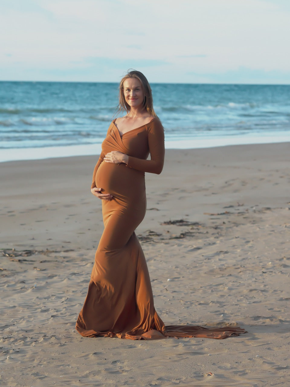 Maternity Photoshoot Dresses - Brown Long Sleeve Gown