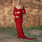 Maternity Photoshoot Dresses - Red Long Sleeve Gown