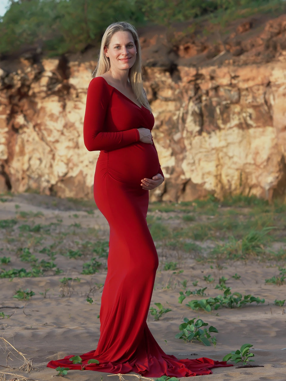 Maternity Photoshoot Dresses - Red Long Sleeve Gown