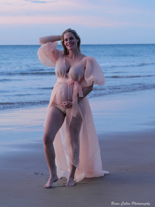 Dress Hire - Maternity Photoshoot Dresses - Pink Puffy Sleeves Robe - DAY RENTAL