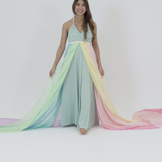 Video Maternity Photoshoot Mint Dress with Detachable Rainbow Train