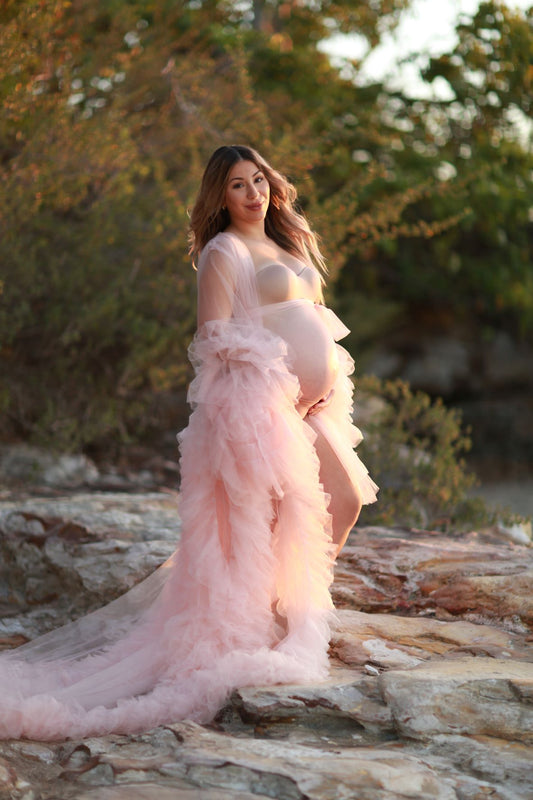 Maternity Photoshoot Dress Hire - Blush Pink Tulle Robe
