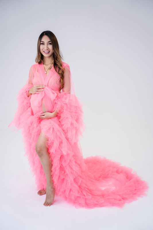 Maternity Photoshoot Dresses - Hot Pink Tulle Robe