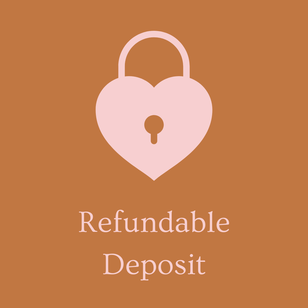 Security Deposit - will be fully refunded once the dress is returned to us on time, and in its original condition.
