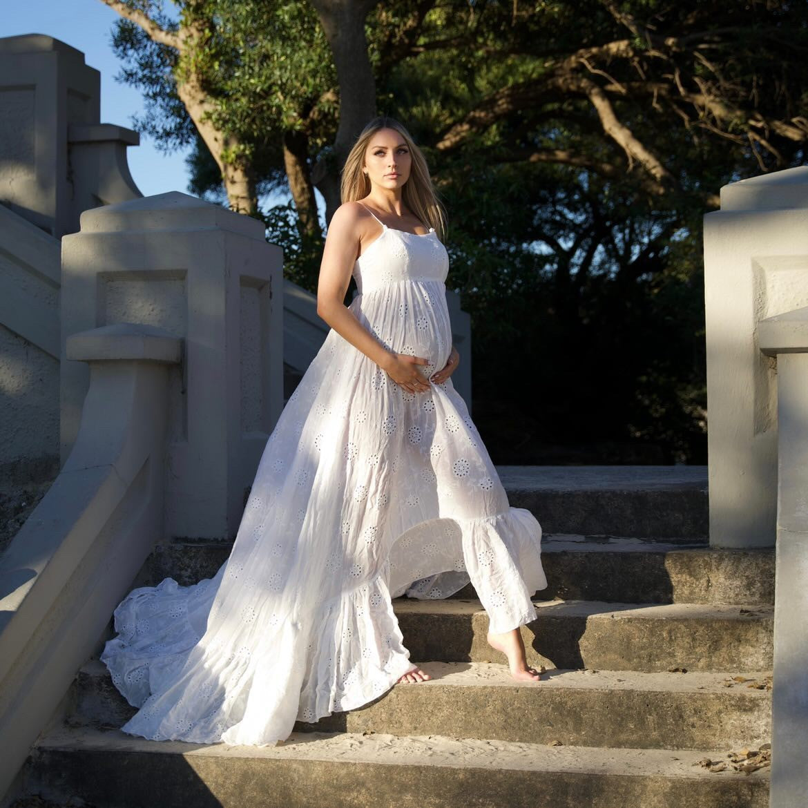 Maternity Photoshoot Dress Hire - White Vintage Cotton Dress