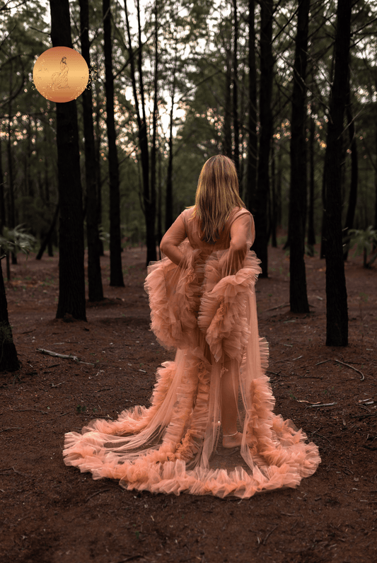 Dress Hire - Maternity Photoshoot Dresses - Ari - Beige Tulle Robe - 4 DAY RENTAL - Luxe Bumps AU