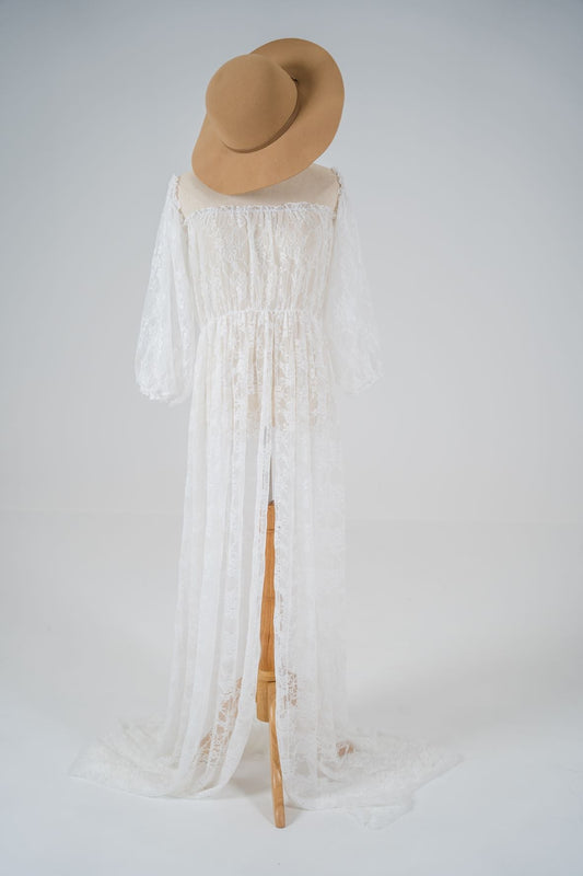 Dress Hire - Maternity Photoshoot Dresses - Bella - White Lace Gown - 4 DAY RENTAL - Luxe Bumps AU