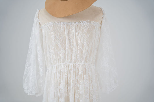 Dress Hire - Maternity Photoshoot Dresses - Bella - White Lace Gown - 4 DAY RENTAL - Luxe Bumps AU