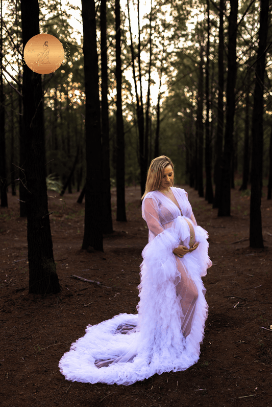 Dress Hire - Maternity Photoshoot Dresses - Bridal Robe - White Tulle Robe - Sophie - 4 DAY RENTAL - Luxe Bumps AU