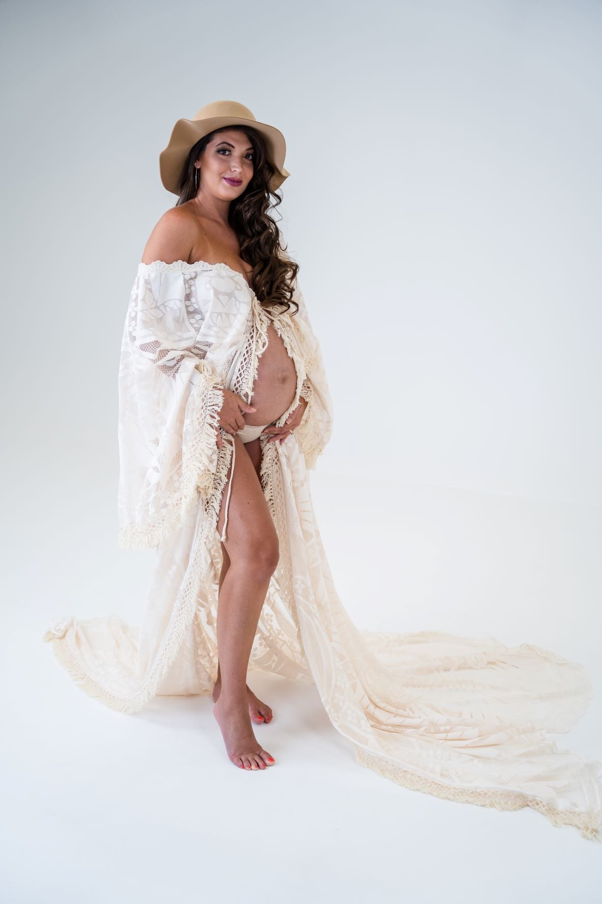 Dress Hire - Maternity Photoshoot Dresses - D&J - Abigail Lace Gown - 4 DAY RENTAL - Luxe Bumps AU