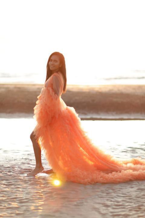 Dress Hire - Maternity Photoshoot Dresses - Sophie - Orange Tulle Robe - 4 DAY RENTAL - Luxe Bumps AU