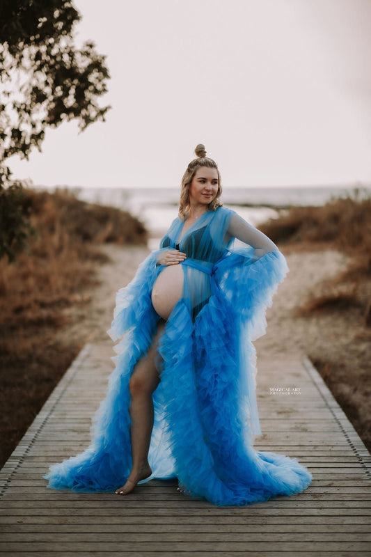 Dress Hire - Maternity Photoshoot Dresses - Sophie - Royal Blue Tulle Robe - 4 DAY RENTAL - Luxe Bumps AU
