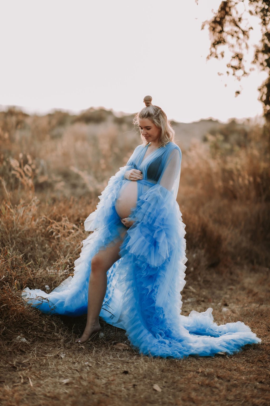 Dress Hire - Maternity Photoshoot Dresses - Sophie - Royal Blue Tulle Robe - 4 DAY RENTAL - Luxe Bumps AU