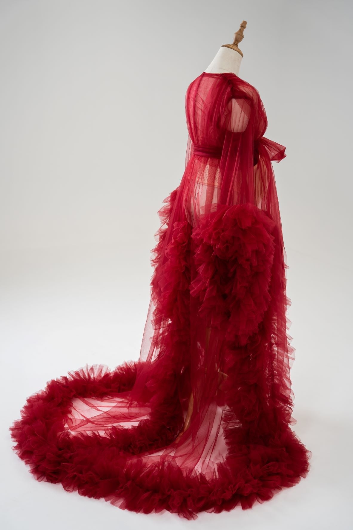 Dress Hire - Maternity Photoshoot Dresses - Sophie - Wine Red Tulle Robe - 4 DAY RENTAL - Luxe Bumps AU