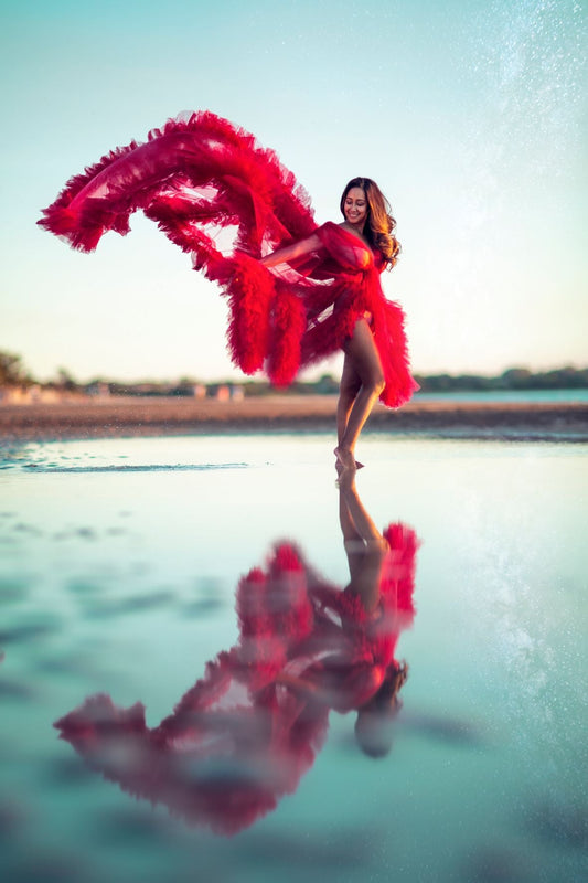 Dress Hire - Maternity Photoshoot Dresses - Sophie - Wine Red Tulle Robe - 4 DAY RENTAL - Luxe Bumps AU