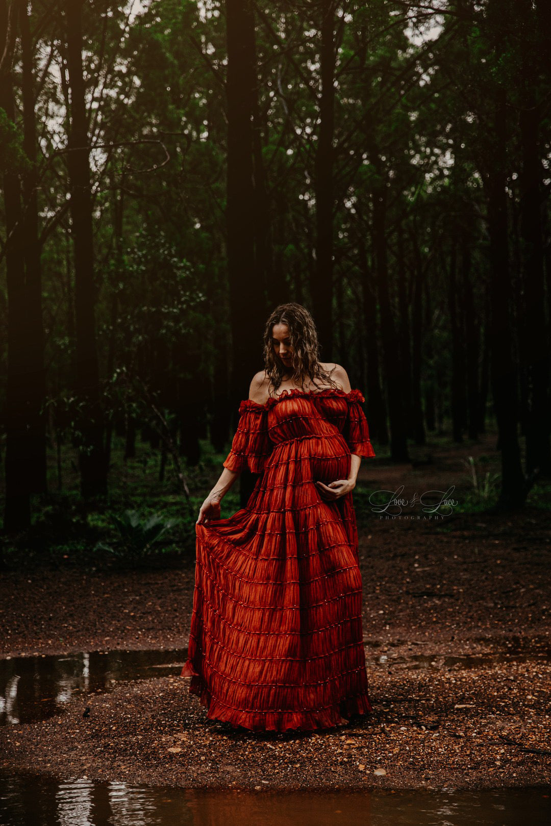 Sydney Maternity Photoshoot Dress Hire - Rustic Red Chiffon Dress