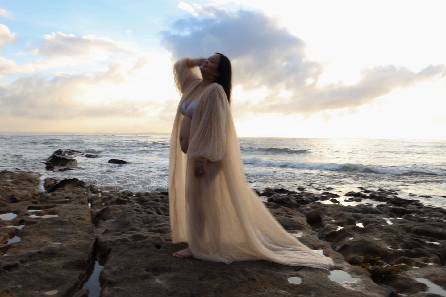 Maternity Photoshoot Dresses - Champagne Robe - Pear