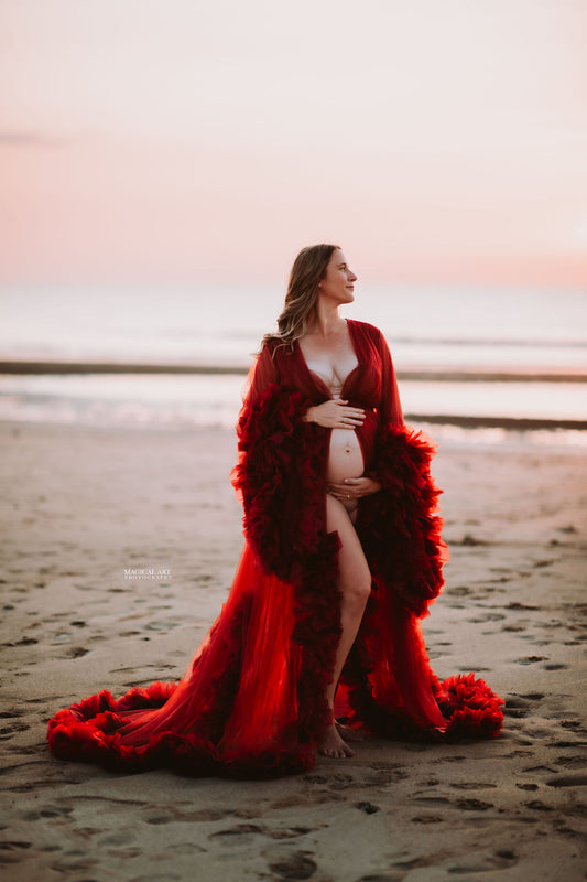 Maternity Photoshoot Dresses - Burgundy Tulle Robe - Lola