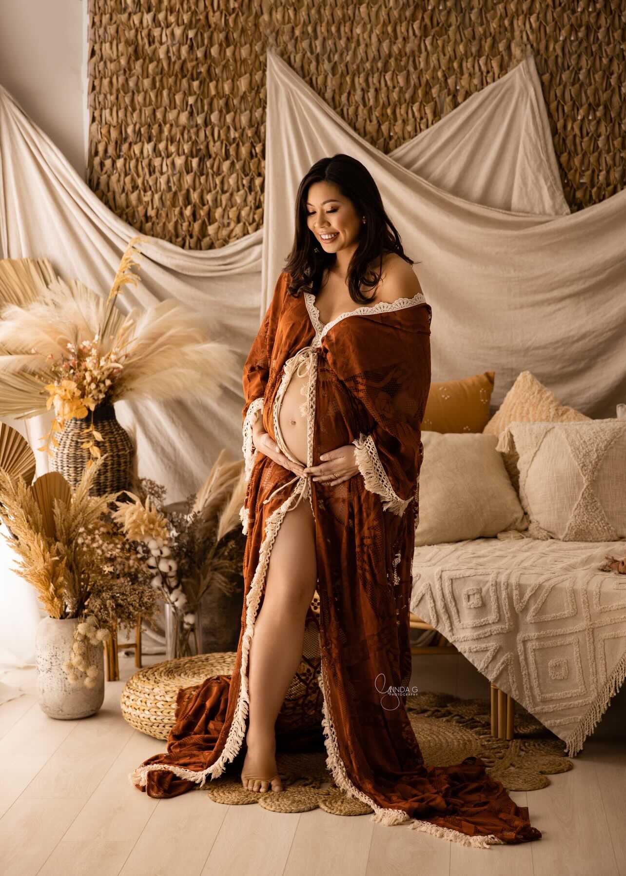 Maternity Photoshoot Dresses - Rustic Red Lace - D&J - Amy Gown - 4 DAY RENTAL