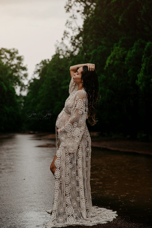 Maternity Photoshoot Dresses - Crotchet Robe - D&J ELVIRA BOHO ROBE GOWN