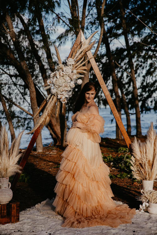 Maternity Photoshoot Dresses - Mocha Ruffles Tulle Gown