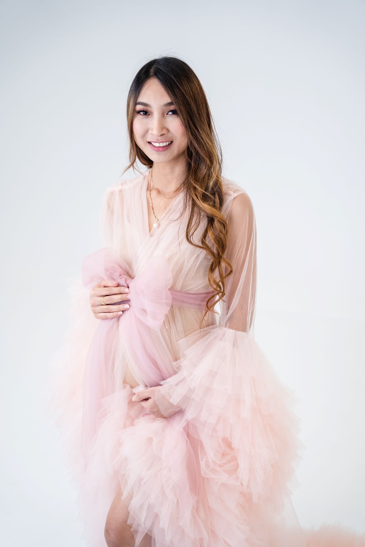 Maternity Photoshoot Dresses - Blush Pink Tulle Robe - Sophie - Luxe Bumps AU