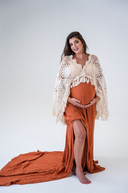 Maternity Photoshoot Dresses - Burnt Orange - D&J - Boho Gown - 4 DAY RENTAL - Luxe Bumps AU