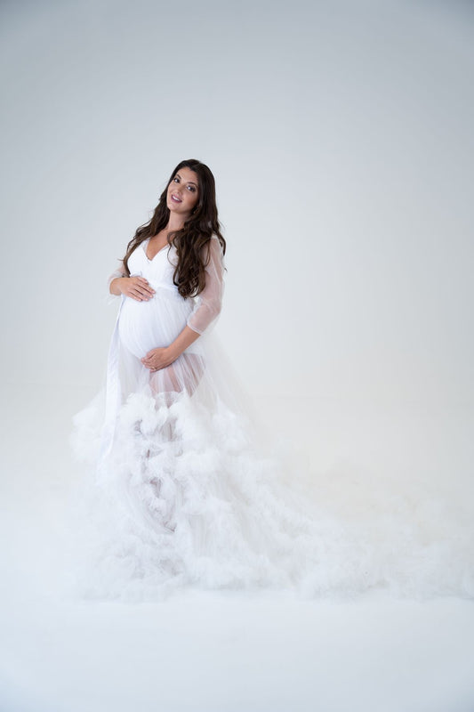 Maternity Photoshoot Dresses - Dream - White Tulle Gown - 4 DAY RENTAL - Luxe Bumps AU