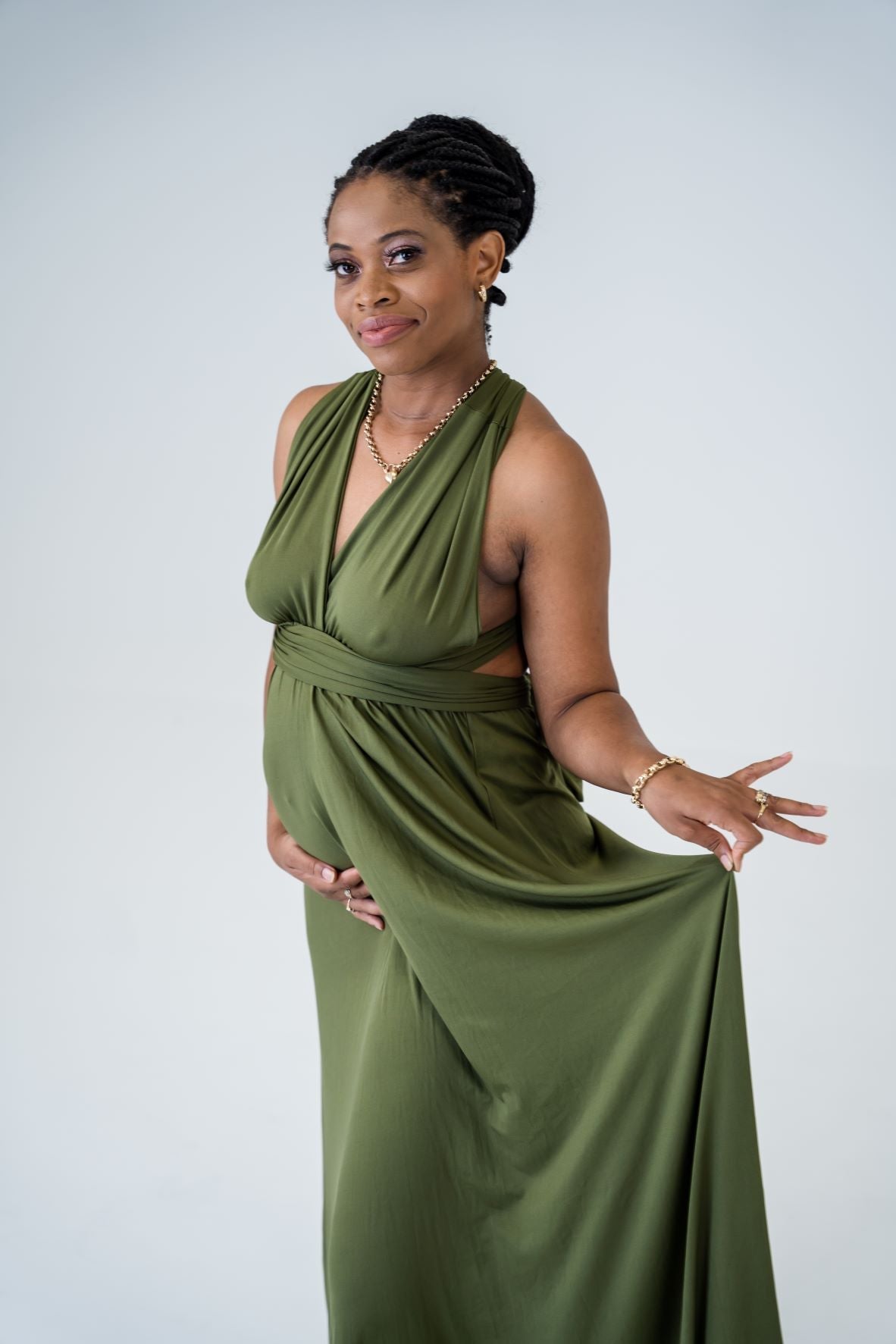 Maternity Photoshoot Dresses - Flexy - Army Green Dress - 4 DAY RENTAL - Luxe Bumps AU