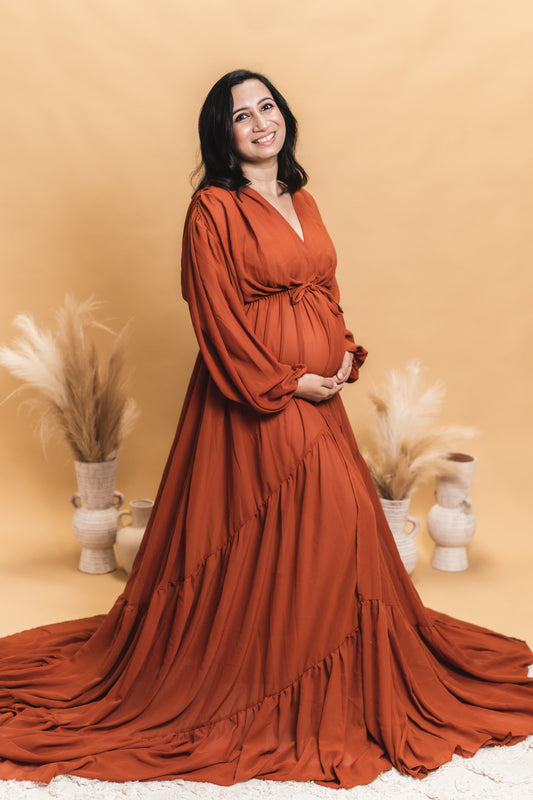 Dress Hire - Maternity Photoshoot Dresses - Rust Robe - DAY RENTAL