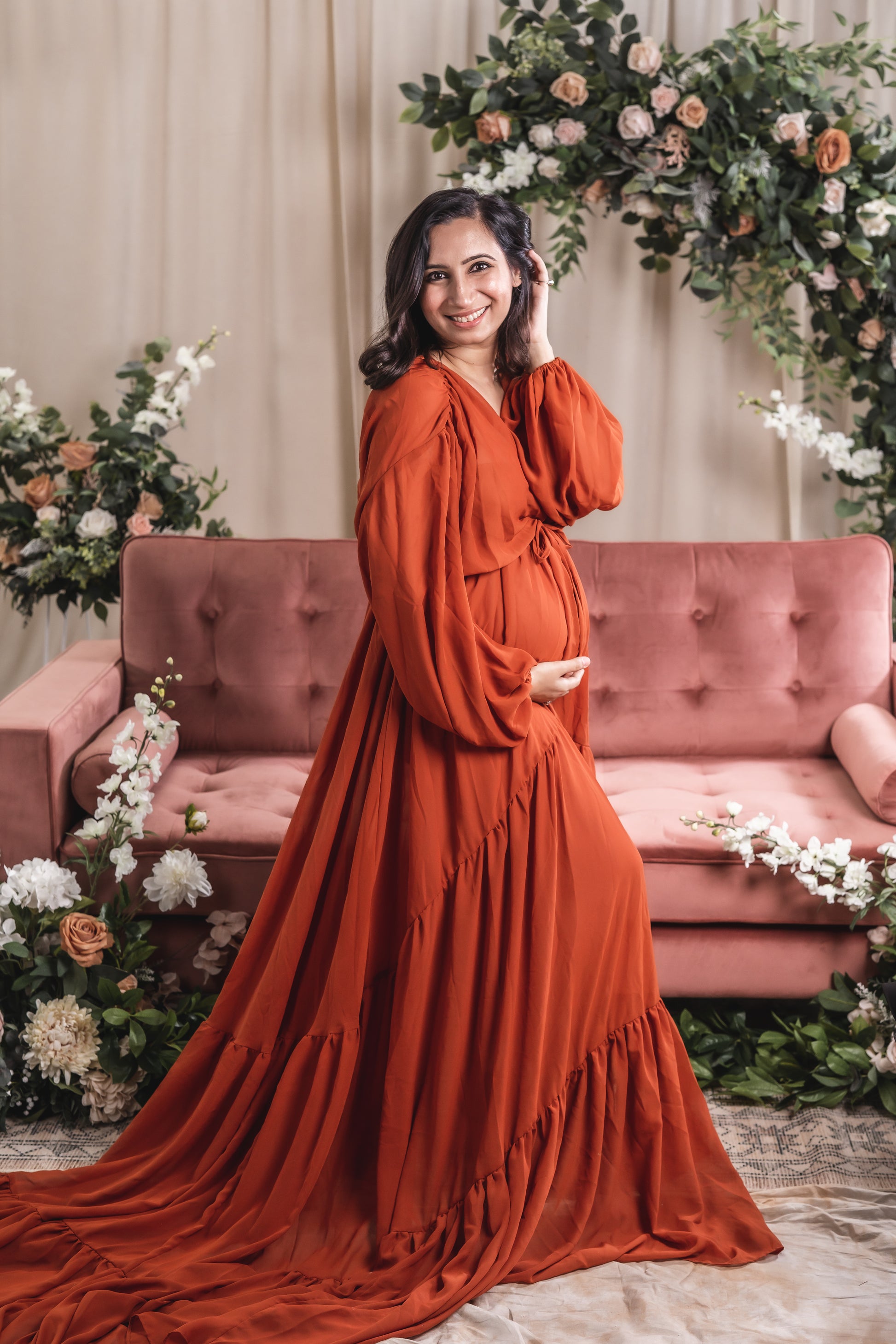 Maternity Dress Hire Australia- Photoshoot Dresses - Rustic Red Robe Luxe Bumps AU Maternity Dress Hire Australia- Photoshoot Dresses - Rustic Red Robe Luxe Bumps AU