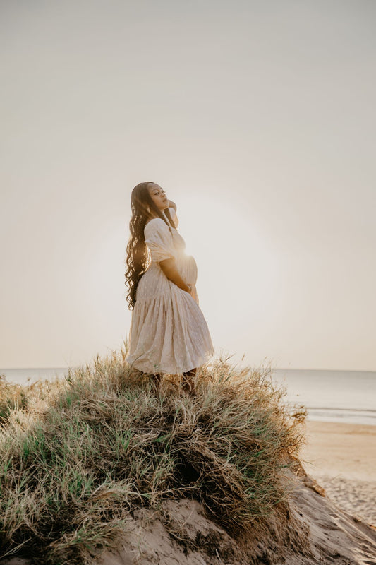 Dress Hire - Maternity Photoshoot Dresses - Rooh Collective - Eden - Beige - DAY RENTAL