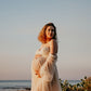 Maternity Photoshoot Dresses - Pearl Tulle Long Sleaves - Champagne - RENTAL