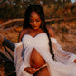 Maternity Photoshoot Dresses - Pearl Tulle Long Sleaves - White - RENTAL