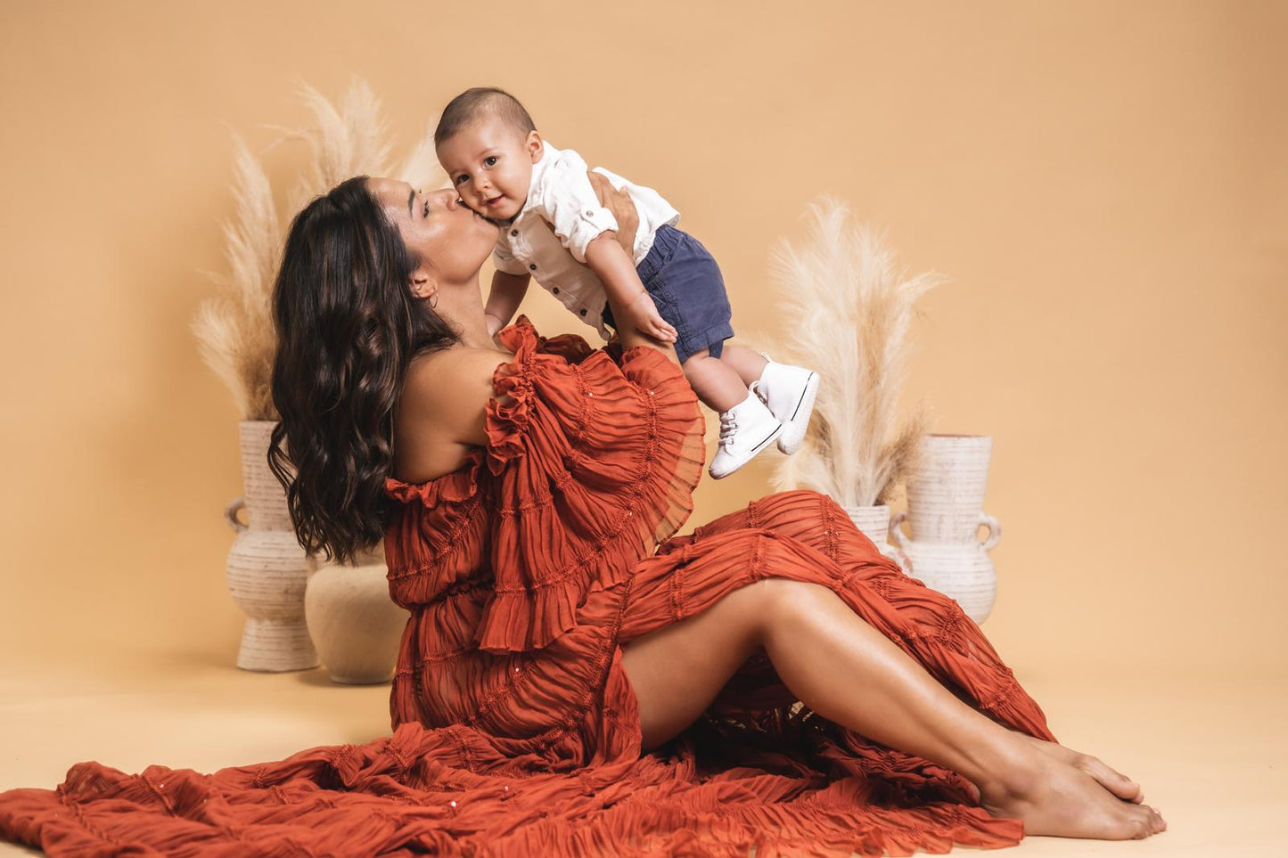 Maternity Photoshoot Dresses - Rust Chiffon Robe/Dress