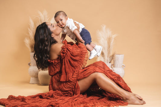 Maternity Photoshoot Dresses - Rust Chiffon Robe/Dress