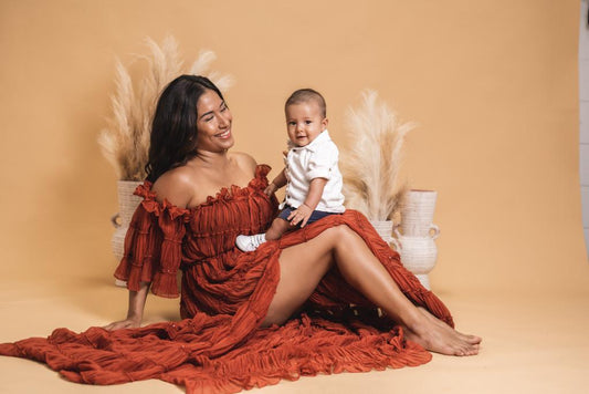Maternity Photoshoot Dresses - Rust Chiffon Robe/Dress